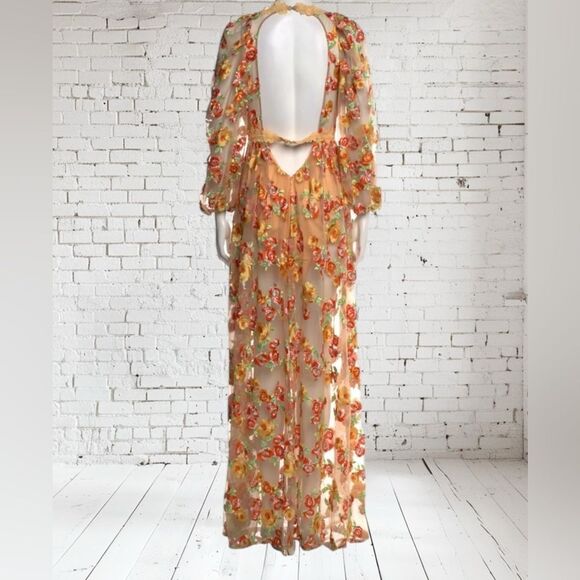 For Love & Lemons Winnie Maxi Long Sleeve Embroidered Floral Dress XS - Picture 3 of 7